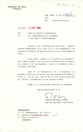 [Carta de Jefe de Gabinete a Subsecretario del Interior remitiendo carta de Gerardo Buchler sobre solicitud de pensión]
