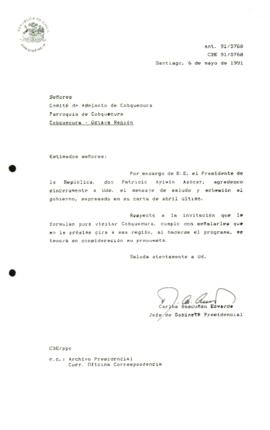 [Agradece adhesión al gobierno e invitación a visitar Cobquecura]