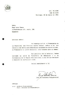 [Responde a solicitud de audiencia e informa que carta fue remitida al Ministerio de Educación  y a la Intendencia para su análisis]