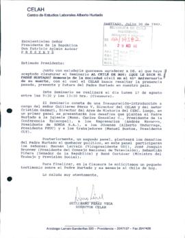 [Carta de agradecimiento al sr. Presidente por clausura del Seminario "Al Chile de Hoy: ¿Que le dice el Padre Hurtado? Homenaje de la sociedad Civil en el 40º aniversario de su muerte"]