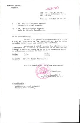 [Oficio Ord. N° 5475 de Jefe de Gabinete Presidencial, remite copia de carta]