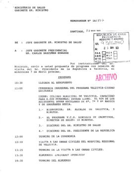[Memorandum N° 1A/837 deJefe de Gabinete Ministro de Salud, remite propuesta de programa de visita]