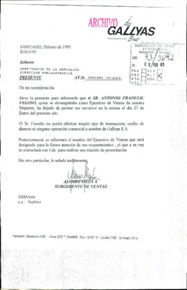 [Informa cese de servicios de ejecutivo de ventas]