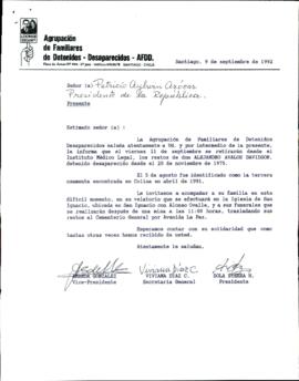 Agrupación de Familiares de Detenidos Desaparecidos invita al Presidente Aylwin  acompañar a la f...