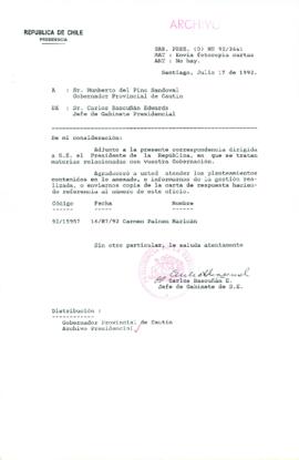 [Oficio Ord. N° 3641 de Jefe de Gabinete Presidencial, remite copia de carta]