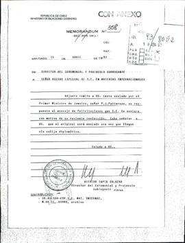 [Memorandum N° 358 de Director de Ceremonial y Protocolo (s), remite documento]