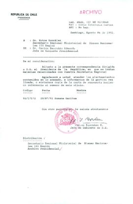 [Oficio Ord. N° 3848 de Jefe de Gabinete Presidencial, remite copia de carta]