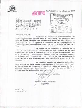 [Diputado solicita subvención para ración de iglesa]