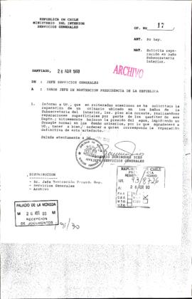 [Copia de Oficio Ord. N° 17 de Jefe de Servicios Generales, solicita reparación]