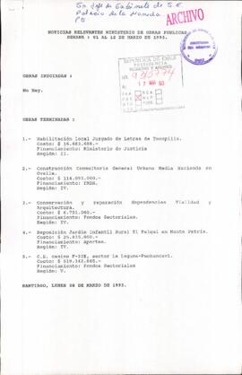 Noticias relevantes Ministerio de Obras Públicas: Semana 01 al 12 de marzo de 1993