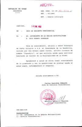 [Carta del Jefe de Gabinete de la Presidencia a Intendente de la Región Metropolitana]