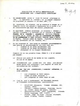Evaluaciones de metas ministeriales, Reuniones 1992: Comentarios Generales.
