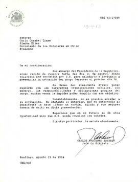 [Carta:  Acuso de recibo, de solicitud de Movimiento de los Focolares en Chile]