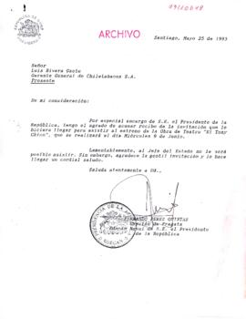 [Respuesta de Edecán Militar de la Presidencia a invitación de Obra de Teatro "El Tony Chico"]