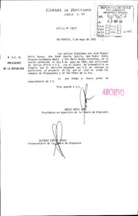 [Oficio N° 13271 de Cámara de Diputados, felicita por otorgar patrocinio a proyecto de ley]