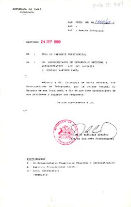 [Remite fotocopia de carta enviada, vía Municipalidad de Talcahuano, por la Unidad Vecinal El Manzano de esa localidad].