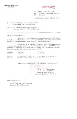 [Oficio Gab. Pres. Ord. N° 0014 de Jefe de Gabinete Presidencial, remite copia de carta]