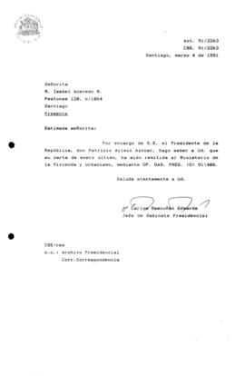 [Se remite carta a Ministerio de Vivienda y Urbanismo]