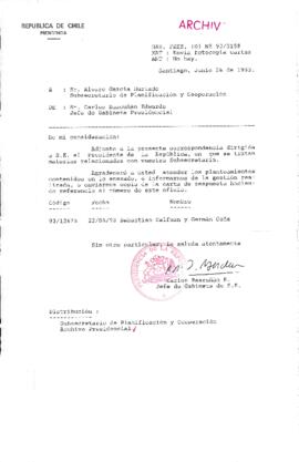 [Oficio  Gab. Pres. Ord. N° 3158 de  Jefe de Gabinete Presidencial, remite copia de carta que se indica]