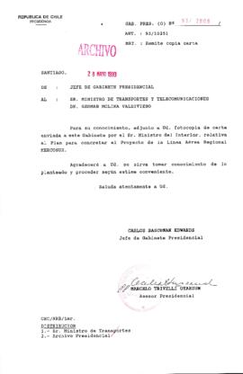[Oficio  Gab. Pres. Ord. N° 2806 de Jefe de Gabinete Presidencial, remite copia de carta que se indica]
