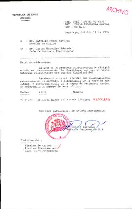 [Oficio del Jefe de Gabinete Presidencial dirigido al Alcalde de Curicó, Sr. Patricio Ponce Alvarez]
