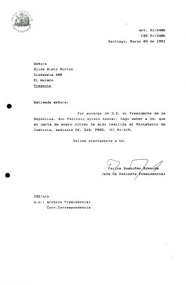 Carta remitida Ministerio de Justicia, OF. GAB. PRES. (O)91-419