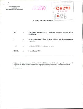 [Memorandum N° 71 de Ministro SEGPRES remite copia de oficio respuesta que se indica]