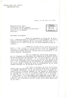 [Carta del Embajador de Chile en la Federación Rusa al Presidente Aylwin, respecto de la situación interna Rusa].