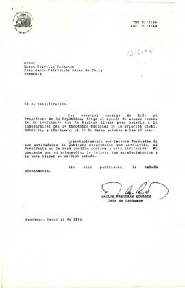 [Carta de respuesta a invitación para inauguración del 1º Encuentro Nacional de la aviación Civil, ENACI'91]