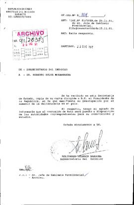 [Oficio Ord. nº 704 de Subsecretario del Interior, responde en relación a Of. Gab. Pres. Nº91/5089]