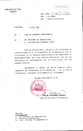 [Oficio del Jefe de Gabinete Presidencial dirigido al Ministro de Agricultura, Juan Figueroa Yavar]