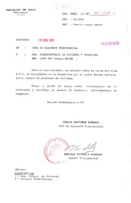 [Oficio Ord. N° 729 de Jefe de Gabinete Presidencial, remite copia de carta que se indica]