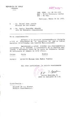 [Oficio Gab. Pres. Ord. N° 1399 de Jefe de Gabinete Presidencial, remite copia de carta que se indica]