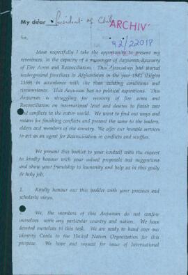 [Carta de la Anjuman - Recovery of Fire Arms and Reconciliation dirigida al Presidente Patricio Aylwin]