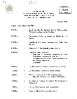 [Programa Oficial de la visita del Presidente Patricio Aylwin a la VIII, X, XI y XII Región]