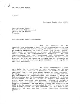 [Carta en apoyo al destituido Embajador de Chile en Francia, José Miguel Barros]