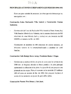 Principales acciones gubernamentales del periodo de 1990-1993 en la comuna de Punta Arenas