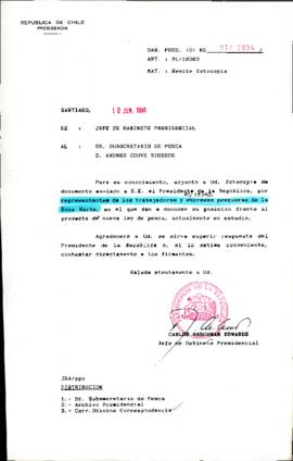 Se envía fotocopia de carta representantes de los trabajadores y empresas pesqueras de la Zona Norte