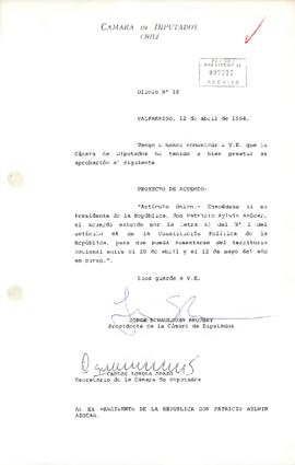 [Carta dirigida al Presidente Aylwin relativa a Proyecto de Acuerdo]