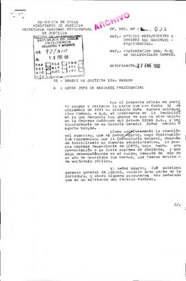[Carta del SEREMI de Justicia de la II Región dirigida al Jefe de Gabinete Presidencial, referent...