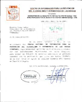 [Carta del Director del Centro de Información para la prevención del alcoholismo y dependencia de las drogas]