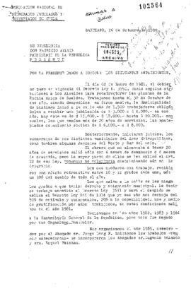 Carta enviada por la Agrupación Nacional de Exonerados Jubilados y Montepiados de Chile al Presidente de la República, exponiendo las consecuencias del Decreto Ley N.º 3551 que permitió despidos masivos en la Municipalidad de Santiago en 1981