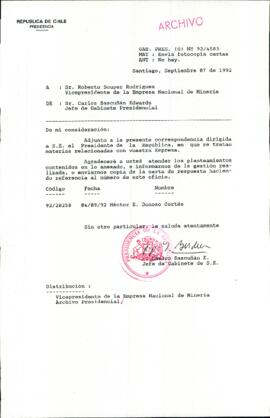 [Carta del Jefe de Gabinete de la Presidencia a Vicepresidente de la Empresa Nacional de Minería]