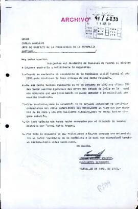 Solicitud de entrevista con diputadoManuel Matta, en representación de Sindicato de Taxistas de Parral
