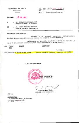 [Se remite carta de Flor Balboa a Gobernador Provincial de Linares]