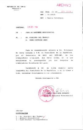 [Oficio del Jefe de Gabinete Presidencial dirigido al Ministro del Trabajo, Sr. René Cortázar