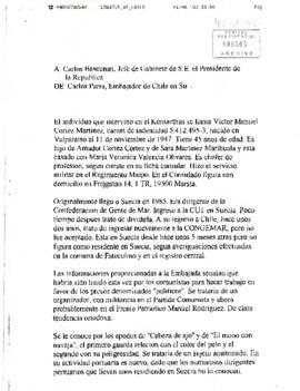 Carta del Embajador de Chile en Suecia, sr. Carlos Parra, dirigida al sr. Carlos Bascuñán Edwards, Jefe Gabinete de S.E. El Presidente de la República