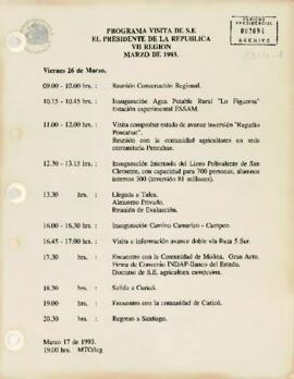 Programa de visita a la VII región en Marzo de 1993