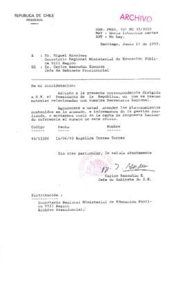 [Oficio  Gab. Pres. Ord. N° 3022 de  Jefe de Gabinete Presidencial, remite copia de carta que se indica]