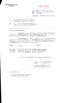 [Oficio Gab. Pres. Ord. N° 5322 de Jefe de Gabinete Presidencial, remite copia de carta que se indica]